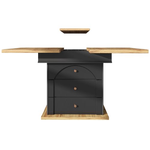 Table à Manger Extensible Rectangulaire Avec 2 Tiroirs, Poignées En Métal Doré, Noir Et Bois