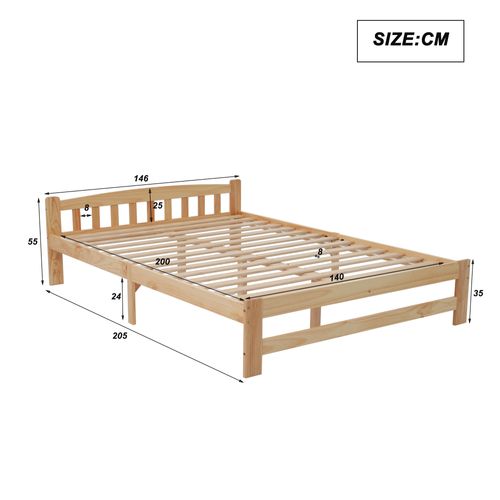 Lit Adulte 140x200 Cm 2 Places Cadre En Bois Naturel Avec Sommier à Lattes