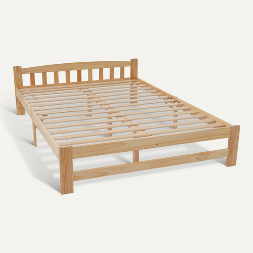 Lit Adulte 140x200 Cm 2 Places Cadre En Bois Naturel Avec Sommier à Lattes