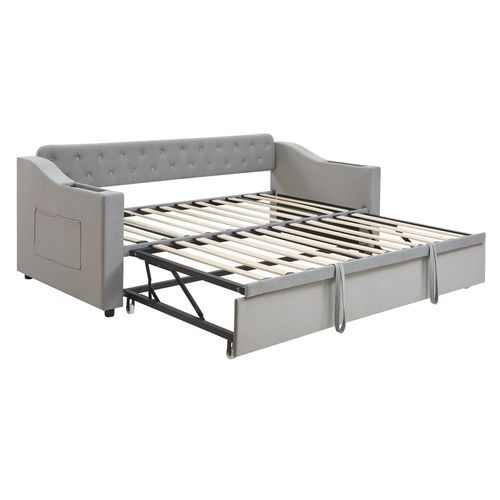 Lit Gigogne Extensible 90/180x190 Cm Avec Ports De Charge, Canapé-lit Avec Rangement, Velours Gris