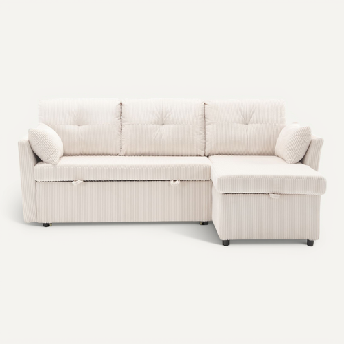 Canapé Convertible 3 Places Extensible Moderne 206x130x66/88cm Avec Assise Coffre, Tissu, Beige