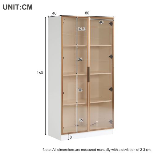 Vitrine Blanc LED En Verre H.160cm, 2 Portes Vitrées Et Étagères Réglables, Design Moderne