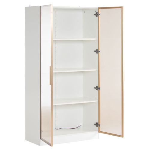 Vitrine Blanc LED En Verre H.160cm, 2 Portes Vitrées Et Étagères Réglables, Design Moderne