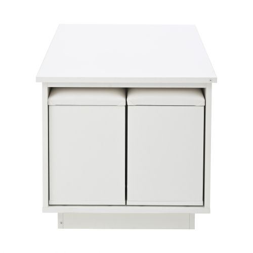 Table Basse Relevable Rectangulaire Blanche Avec LED, 2 Tiroirs, Tabourets, Rangement Caché