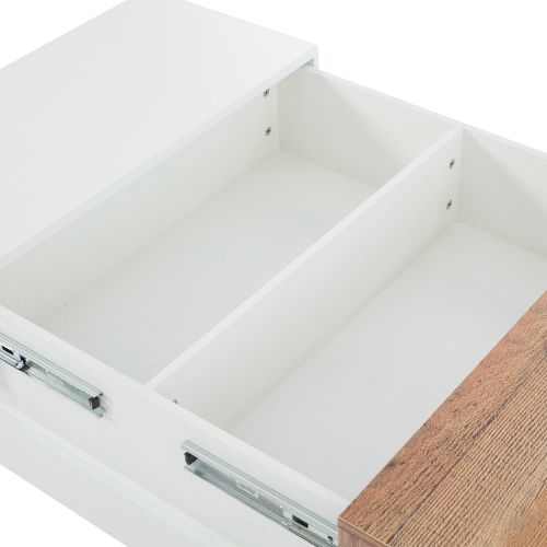 Table Basse Carrée Blanche Et Bois Avec Plateau Rétractable Et Rangement Caché