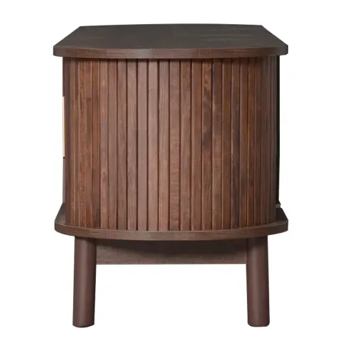 Meuble TV Bas Marron Avec 2 Portes Coulissantes, 1 Porte De Meuble Creuse Rabattable