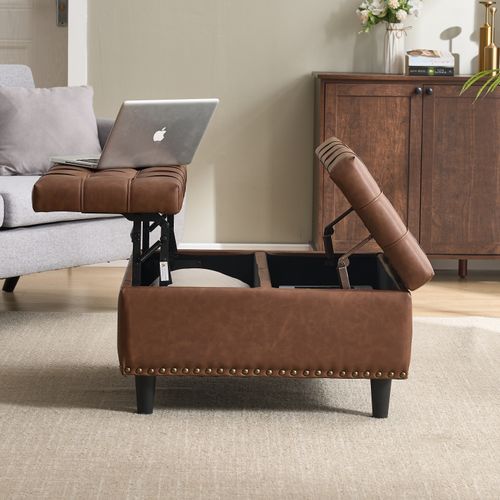 Pouf De Rangement Coffre Carré Grande Capacité Et Assise Confortable - Marron
