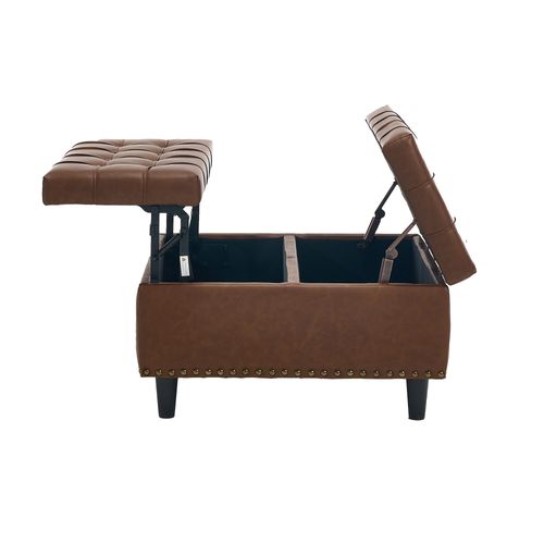 Pouf De Rangement Coffre Carré Grande Capacité Et Assise Confortable - Marron