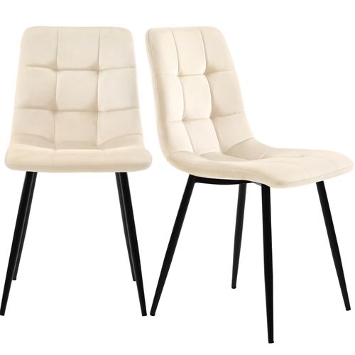 Chaise Salle à Manger Lot De 4 Avec Assise Rembourrée Et Dossier Confortable En Velours - Beige