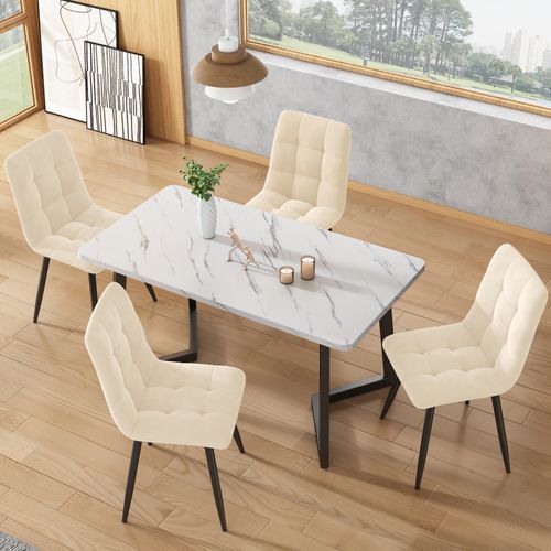 Chaise Salle à Manger Lot De 4 Avec Assise Rembourrée Et Dossier Confortable En Velours - Beige