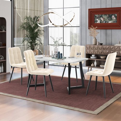 Chaise Salle à Manger Lot De 4 Avec Assise Rembourrée Et Dossier Confortable En Velours - Beige