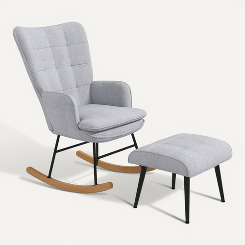 Chaise à Bascule Moderne Gris Foncé - Structure Acier, Pieds Bois - Neuf à Monter - Charge 120kg