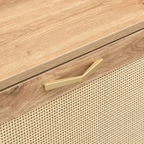 Meuble à Chaussures Moderne En Bois 108.5x24x100cm, 4 Portes En Rotin, Mdf, Couleur Bois