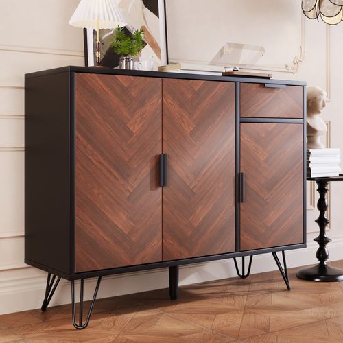Buffet Bas,3 Portes,1 Tiroir,design Simple,moderne,aggloméré+mdf,marron+noir