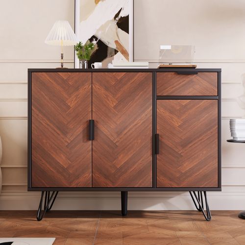 Buffet Bas,3 Portes,1 Tiroir,design Simple,moderne,aggloméré+mdf,marron+noir