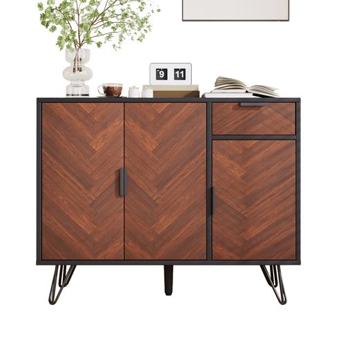 Buffet Bas,3 Portes,1 Tiroir,design Simple,moderne,aggloméré+mdf,marron+noir
