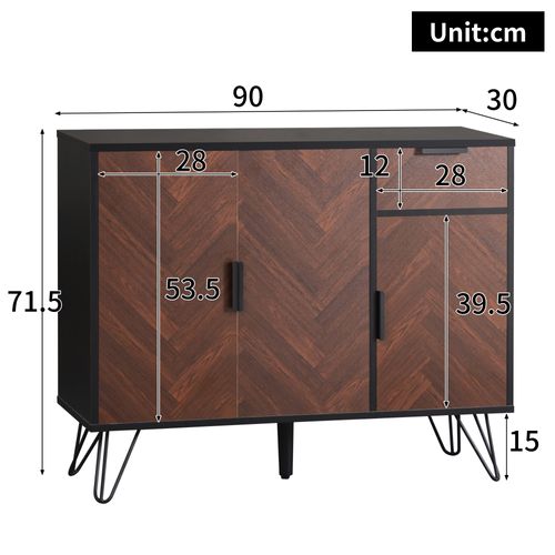 Buffet Bas,3 Portes,1 Tiroir,design Simple,moderne,aggloméré+mdf,marron+noir