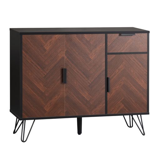 Buffet Bas,3 Portes,1 Tiroir,design Simple,moderne,aggloméré+mdf,marron+noir