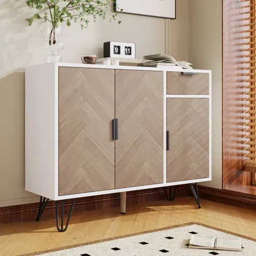 Buffet Bas,3 Portes,1 Tiroir,design Simple,moderne,aggloméré+mdf,couleur Bois+blanc
