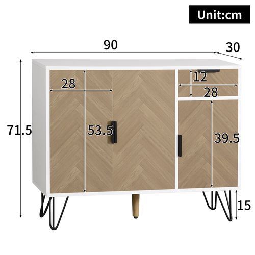 Buffet Bas,3 Portes,1 Tiroir,design Simple,moderne,aggloméré+mdf,couleur Bois+blanc