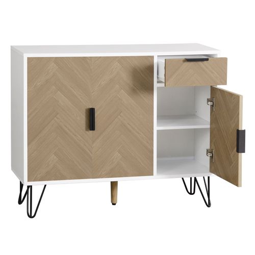 Buffet Bas,3 Portes,1 Tiroir,design Simple,moderne,aggloméré+mdf,couleur Bois+blanc