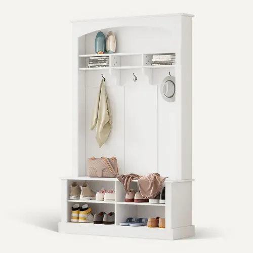 Vestiaire, Porte-manteau D’entrée Blanc Avec Banc Et Étagère à Chaussures – Meuble 3 En 1