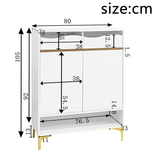 Meuble à Chaussures, 2 Portes, 2 Tiroirs, Moderne, Étagères Ajustables, LED, Contreplaqué+mdf, Blanc