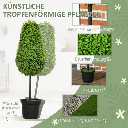Lot De 2 Plante Artificielle Buis 90 Cm En Forme De Larme, Décoration Moderne