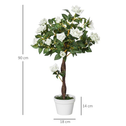 Plante Artificielle Rose Blanc 90 Cm Avec Pot, Décorative Pour Salon Et Bureau