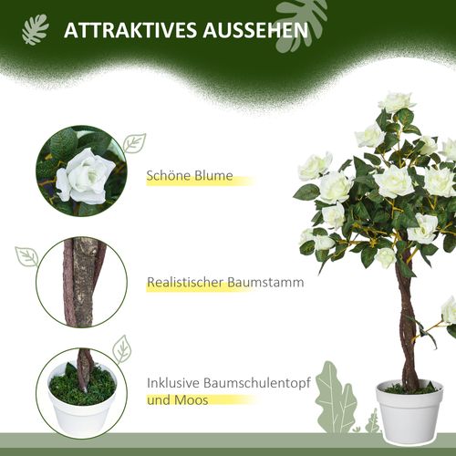 Plante Artificielle Rose Blanc 90 Cm Avec Pot, Décorative Pour Salon Et Bureau