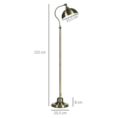 Lampadaire Vintage Métal Laiton, Abat-jour Réglable, Pied Flexible, 42x25,5x152 Cm
