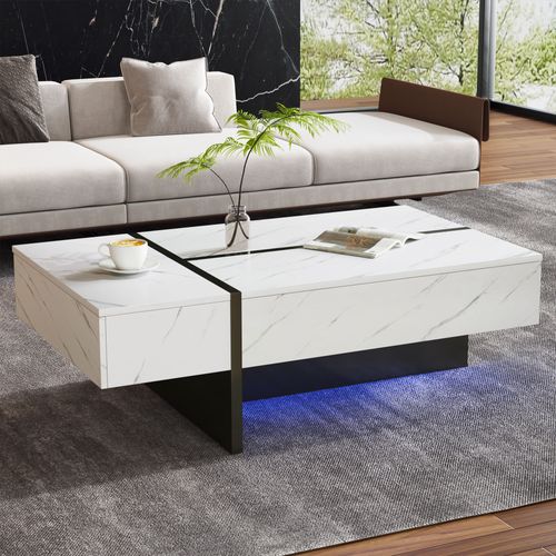 Table Basse LED 16 S, 3 Tiroirs, Surface Brillante, Style Moderne, Blanc