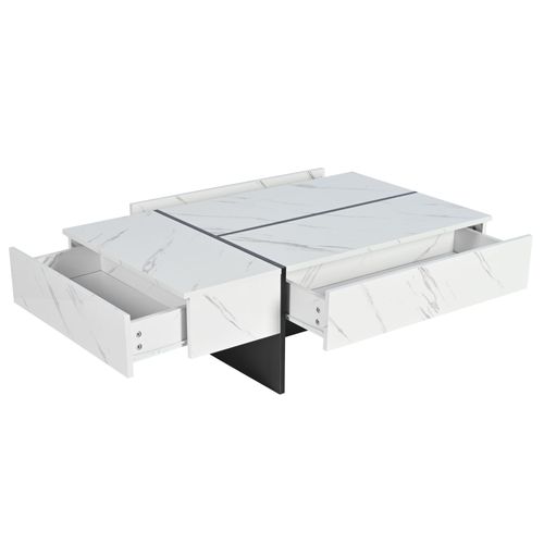 Table Basse LED 16 S, 3 Tiroirs, Surface Brillante, Style Moderne, Blanc