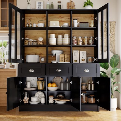 Vitrine Design - Buffet Haut Portes Vitrées, Rangement Mdf, Noir