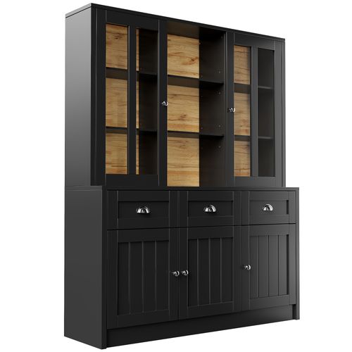 Vitrine Design - Buffet Haut Portes Vitrées, Rangement Mdf, Noir