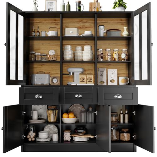 Vitrine Design - Buffet Haut Portes Vitrées, Rangement Mdf, Noir