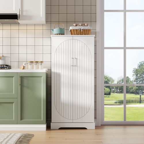 Buffet - Armoire Cuisine LED, Étagères Réglables, Bahut Blanc Moderne Pb + Mdf