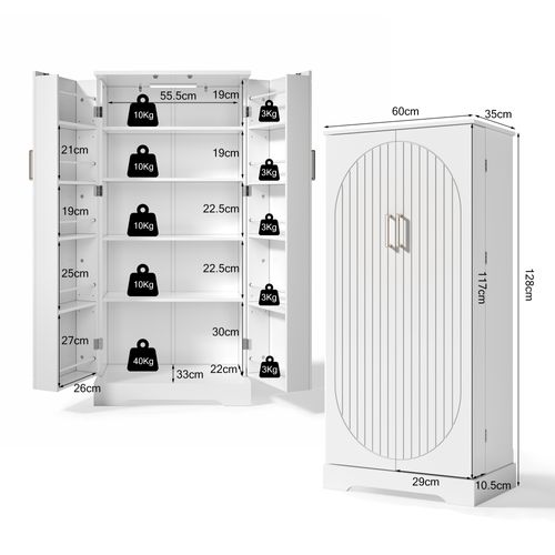 Buffet - Armoire Cuisine LED, Étagères Réglables, Bahut Blanc Moderne Pb + Mdf