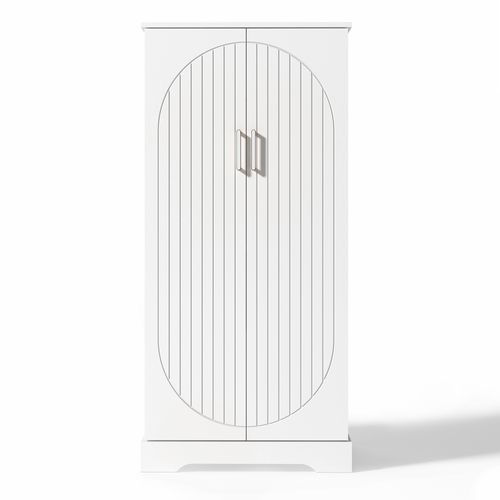 Buffet - Armoire Cuisine LED, Étagères Réglables, Bahut Blanc Moderne Pb + Mdf