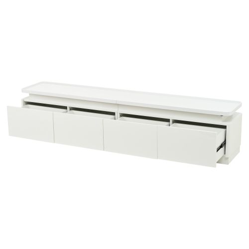 Meuble TV 180 Cm Avec 4 Tiroirs, Meuble TV Blanc Avec LED, Haute Brillance