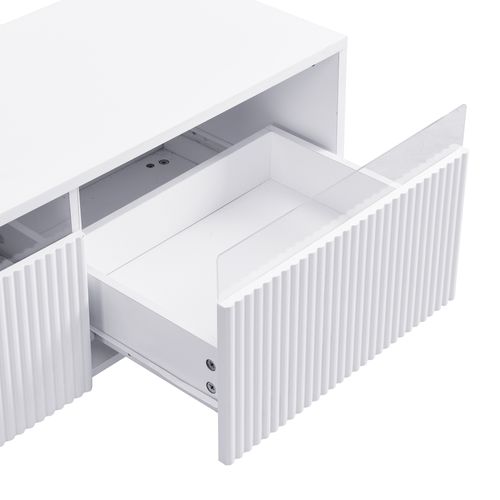 Meuble TV 178x35x45cm, 4 Tiroirs, Mdf+acrylique, Convient Aux Téléviseurs De 55 à 75 Pouces, Blanc