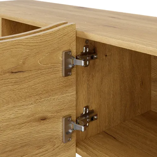 Meuble TV 155x36x47cm, 4 Portes, Passe-câbles, Extérieur Bois, Coloris Naturel