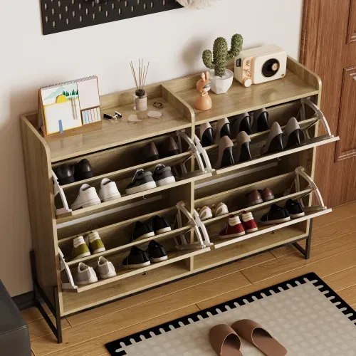 Meuble à Chaussures Bois, Étroit, Avec Étagère à Chaussures Réglable