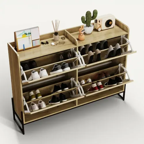 Meuble à Chaussures Bois, Étroit, Avec Étagère à Chaussures Réglable