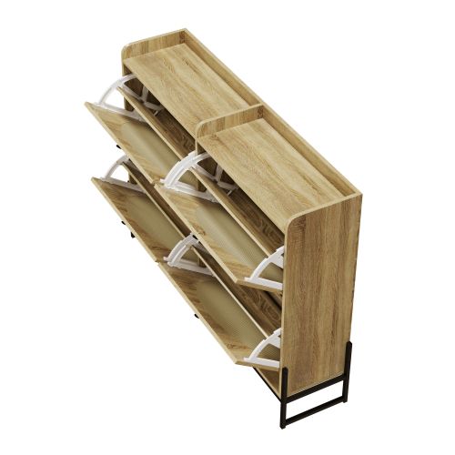 Meuble à Chaussures Bois, Étroit, Avec Étagère à Chaussures Réglable