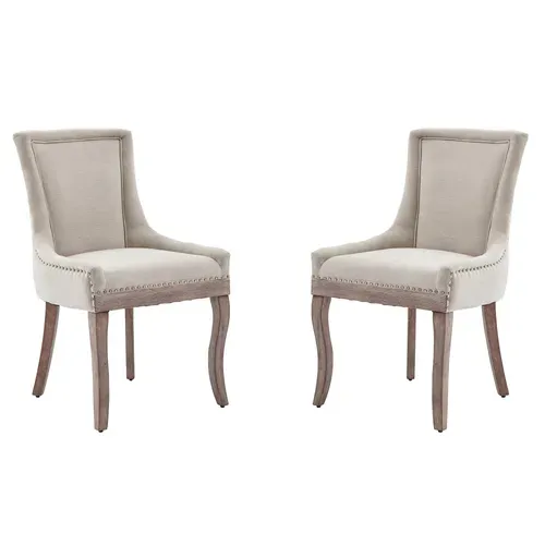 Lot De 2 Chaises De Salle à Manger 55x61x92,5cm, Pieds En Bois Massif, Chenille Beige