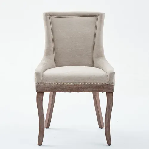 Lot De 2 Chaises De Salle à Manger 55x61x92,5cm, Pieds En Bois Massif, Chenille Beige