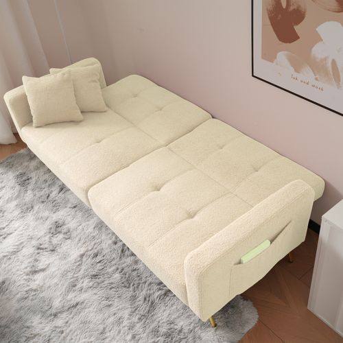 Canapé Droit Convertible 2 Places, Rangement Latéral, Inclinaison Réglable - Sherpa Beige