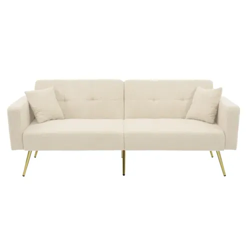 Canapé Droit Convertible 2 Places, Rangement Latéral, Inclinaison Réglable - Sherpa Beige