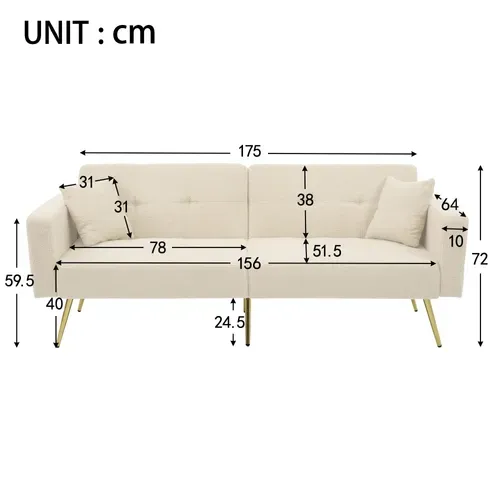 Canapé Droit Convertible 2 Places, Rangement Latéral, Inclinaison Réglable - Sherpa Beige